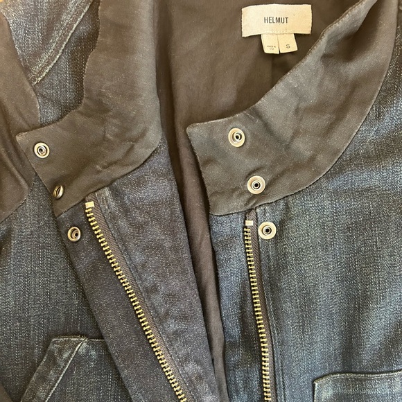HELMUT HELMUT LANG Funnel Neck Denim Jacket in a dark wash | size small - Picture 11 of 14